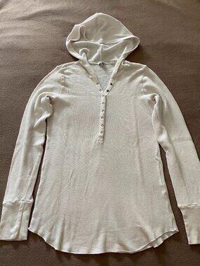 Vintage SPLENDID White Thermal Waffle Pullover Hoodie with Front Snaps Large